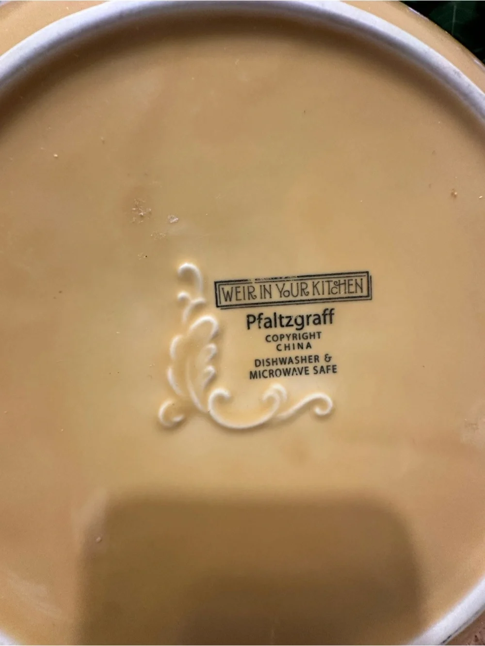 Pfaltzgraff Yellow Ceramic Dish with Embossed Scroll
